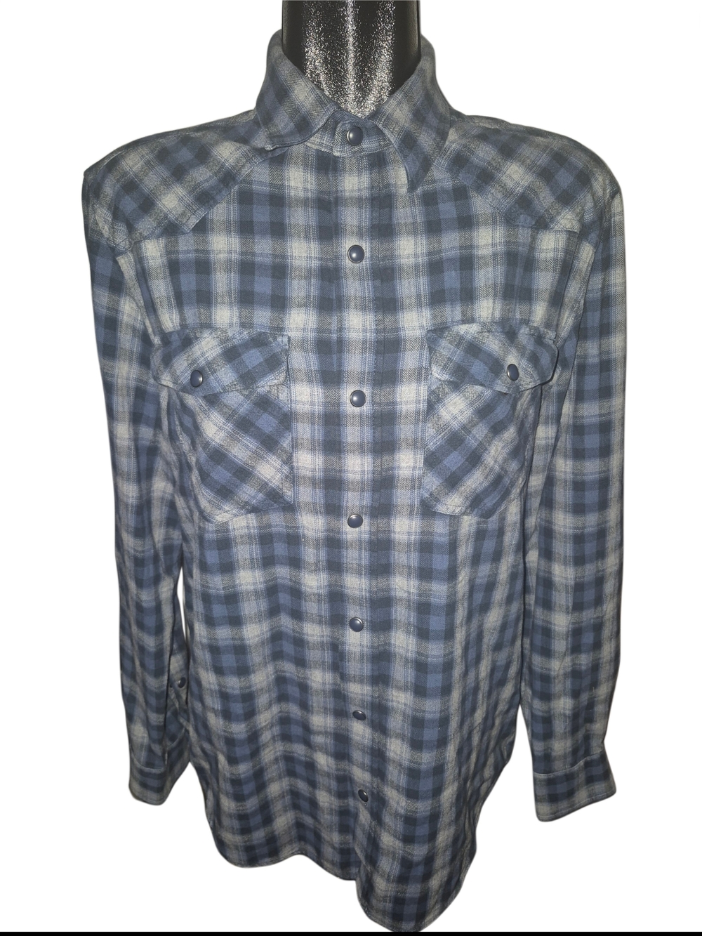 Wind River Men's Blue Plaid Snap Button-Up Shirt Size M